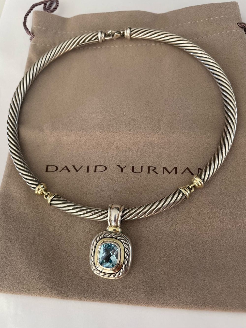 David Yurman 7mm sterling & 14k blue topaz Albion cable necklace